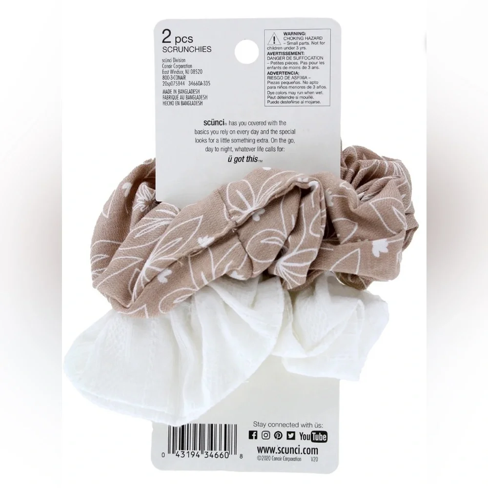 Scünci Ali Fedotowsky Hair Scrunchies - Boho Brown and White - New!